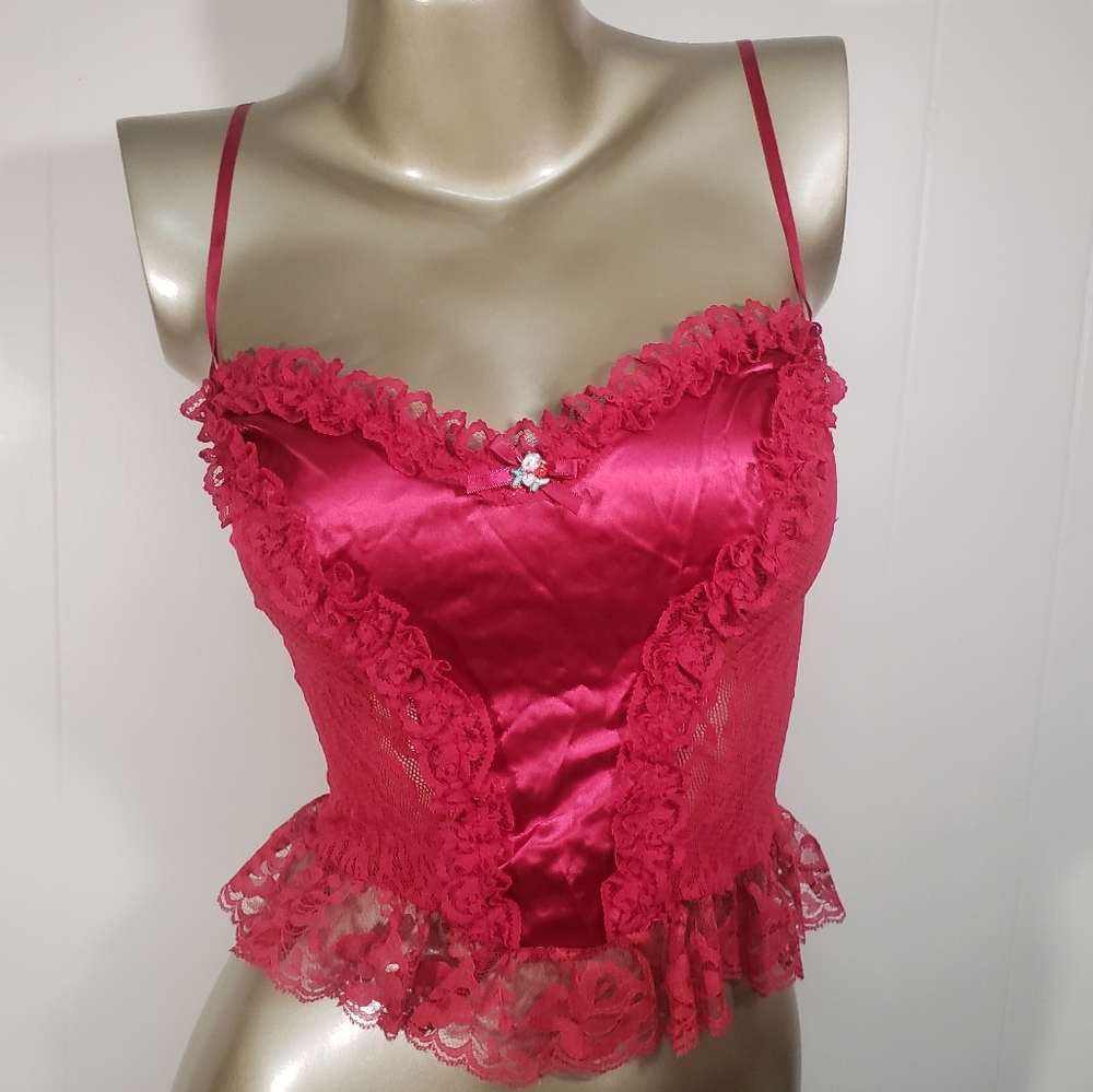 Vintage Juliana Pink lace corset style camisole lingerie
